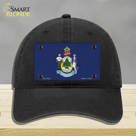 Maine State Flag Novelty License Plate Hat Unconstructed Cotton / Black