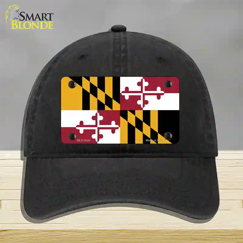 Maryland State Flag Novelty License Plate Hat Unconstructed Cotton / Black