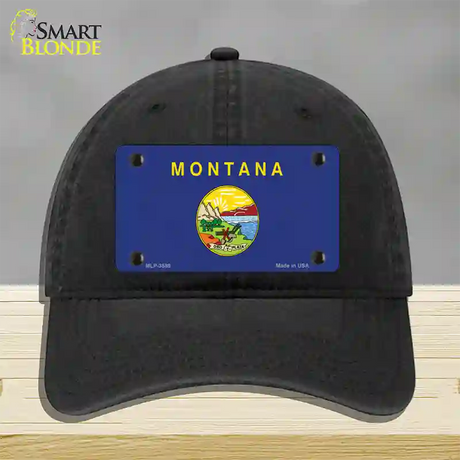 Montana State Flag Novelty License Plate Hat Unconstructed Cotton / Black