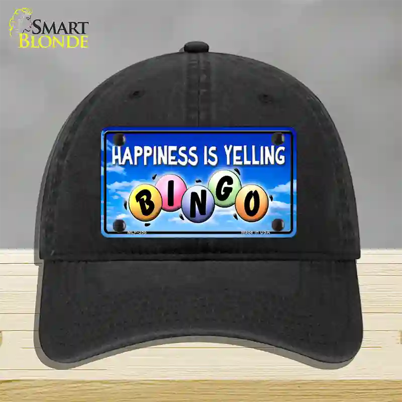 Happiness Is Yelling Bingo Novelty License Plate Hat Unconstructed Cotton / Black