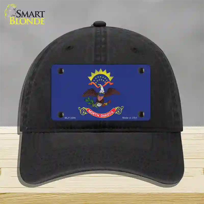 North Dakota State Flag Novelty License Plate Hat Unconstructed Cotton / Black