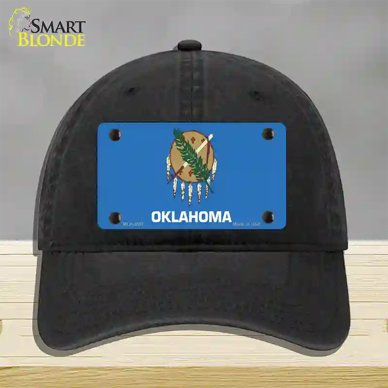 Oklahoma State Flag Novelty License Plate Hat Unconstructed Cotton / Black