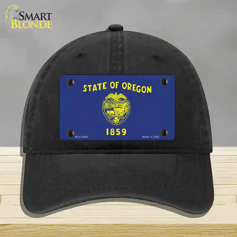 Oregon State Flag Novelty License Plate Hat Unconstructed Cotton / Black