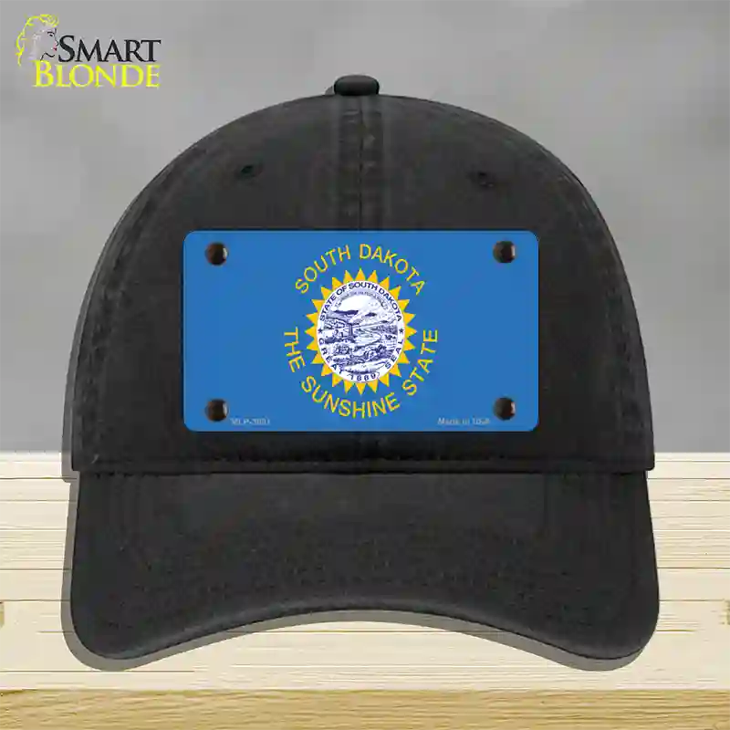 South Dakota State Flag Novelty License Plate Hat Unconstructed Cotton / Black