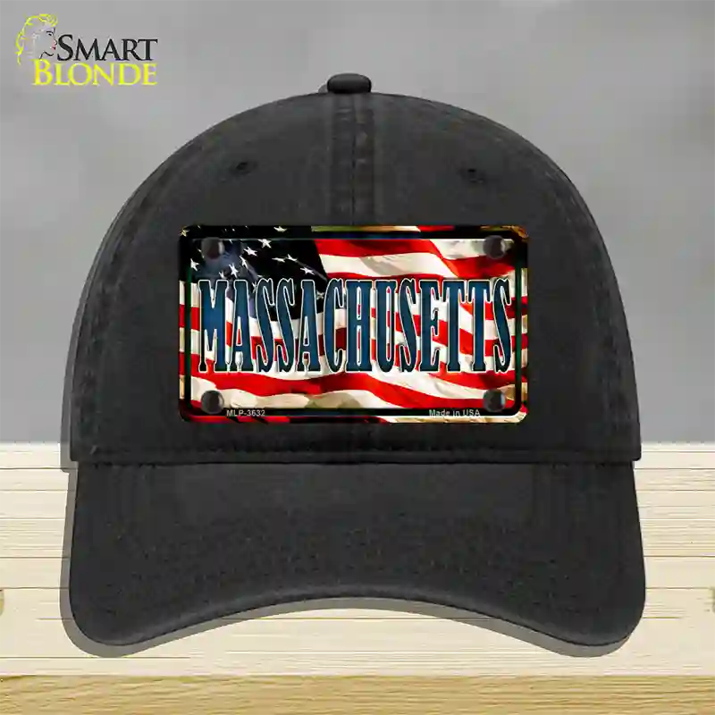 Massachusetts USA Novelty License Plate Hat Unconstructed Cotton / Black