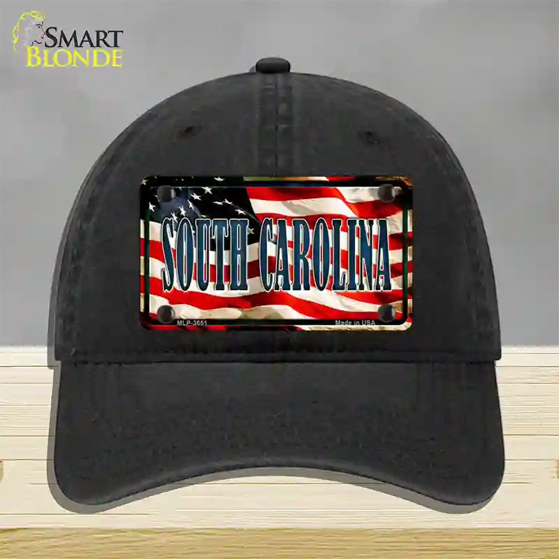 South Carolina USA Novelty License Plate Hat Unconstructed Cotton / Black