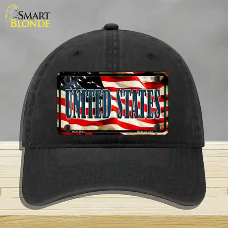 United States Flag Novelty License Plate Hat Unconstructed Cotton / Black