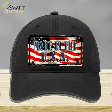 Made In The USA Flag Novelty License Plate Hat Unconstructed Cotton / Black