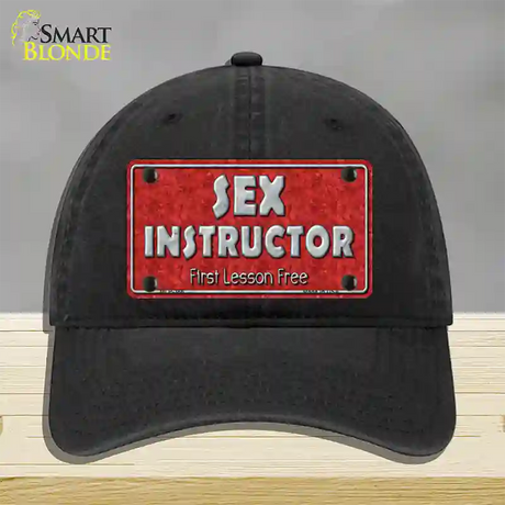 Sex Instructor Novelty License Plate Hat Unconstructed Cotton / Black