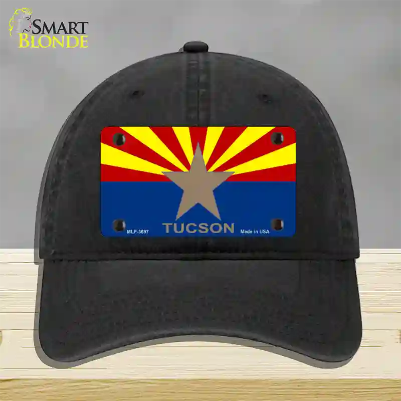 Tucson Arizona State Flag Novelty License Plate Hat Unconstructed Cotton / Black