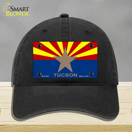 Tucson Arizona State Flag Novelty License Plate Hat Unconstructed Cotton / Black