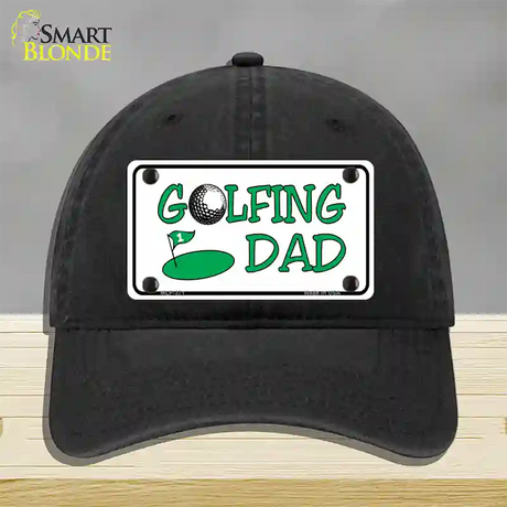 Golfing Dad Novelty License Plate Hat Unconstructed Cotton / Black