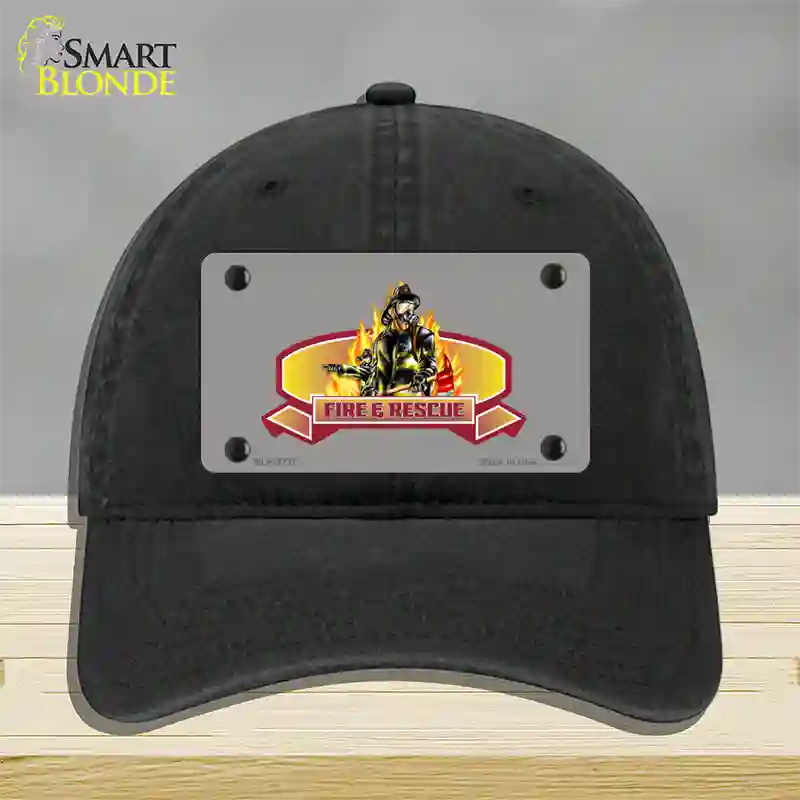 Fire Rescue Novelty License Plate Hat Unconstructed Cotton / Black