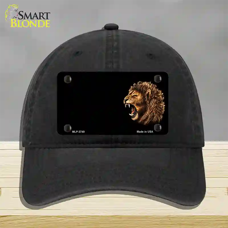 Lion Head Offset Novelty License Plate Hat Unconstructed Cotton / Black