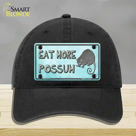 Eat More Possum Novelty License Plate Hat Unconstructed Cotton / Black