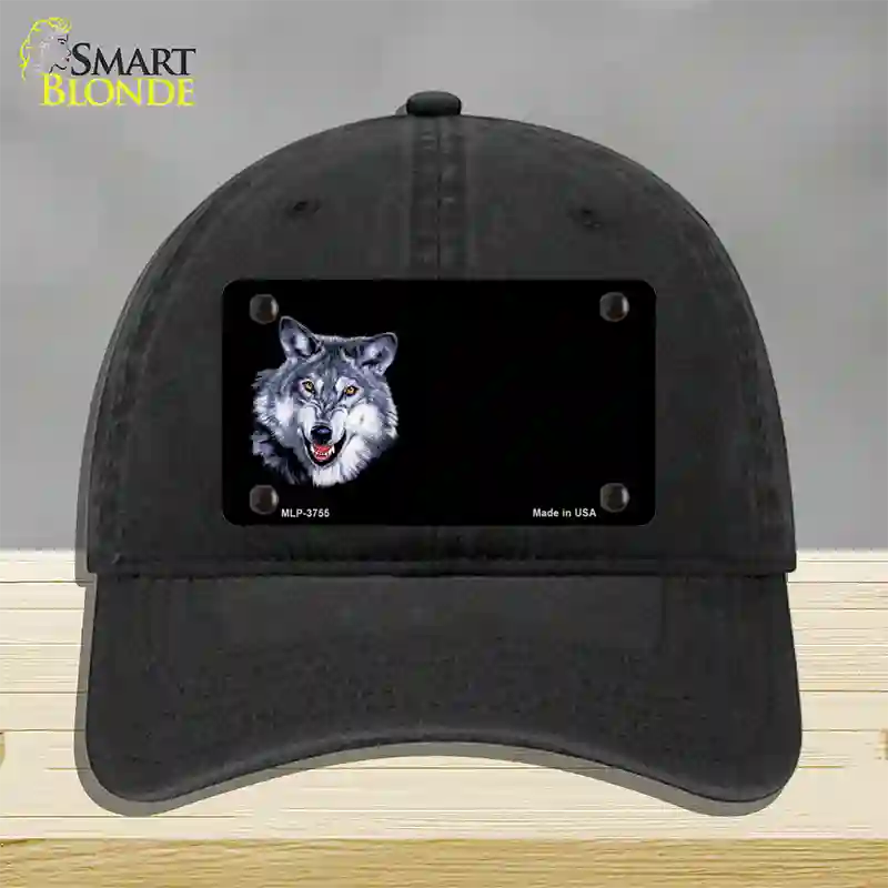 Wolf Offset Novelty License Plate Hat Unconstructed Cotton / Black