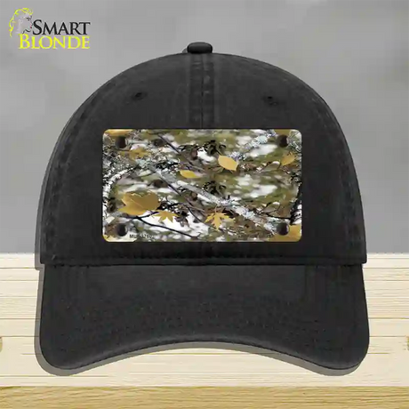 Real Leaf Camouflage Novelty License Plate Hat Unconstructed Cotton / Black