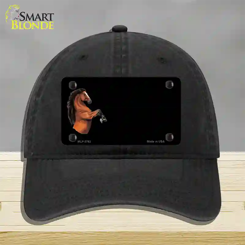 Horse Offset Novelty License Plate Hat Unconstructed Cotton / Black