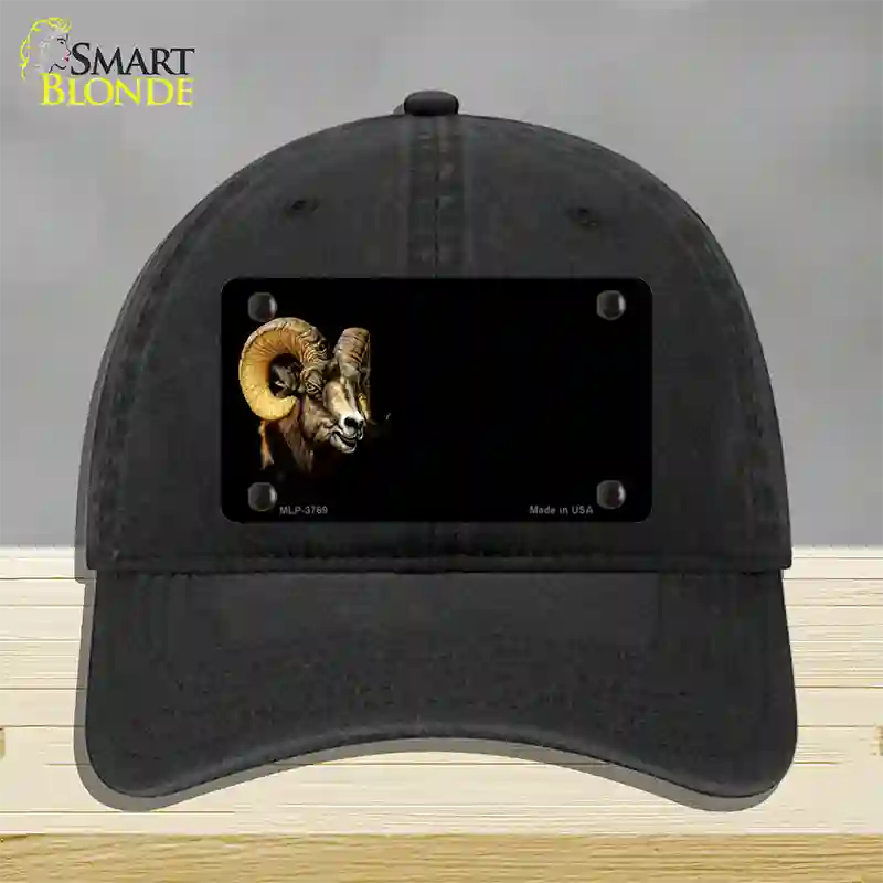 Big Horn Sheep Offset Novelty License Plate Hat Unconstructed Cotton / Black