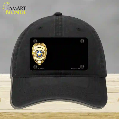 Police Badge Offset Novelty License Plate Hat Unconstructed Cotton / Black