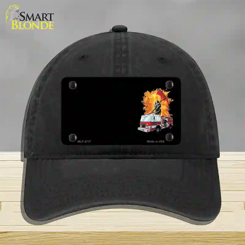 Fire Engine Flames Flaming Ax Offset Novelty License Plate Hat Unconstructed Cotton / Black