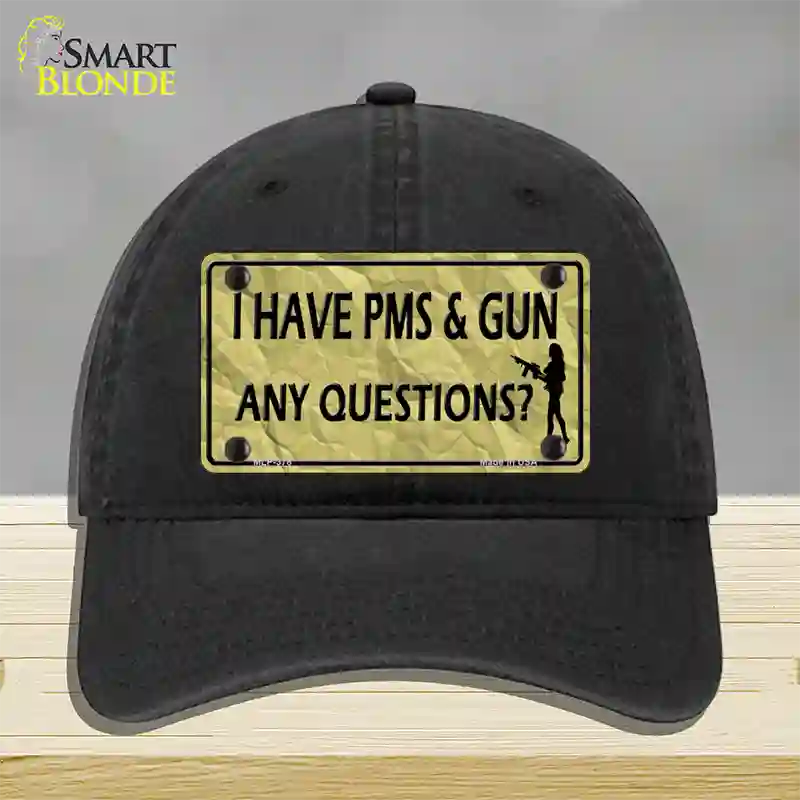 PMS And A Gun Novelty License Plate Hat Unconstructed Cotton / Black