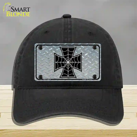 Maltese Cross Spider Web Novelty License Plate Hat Unconstructed Cotton / Black