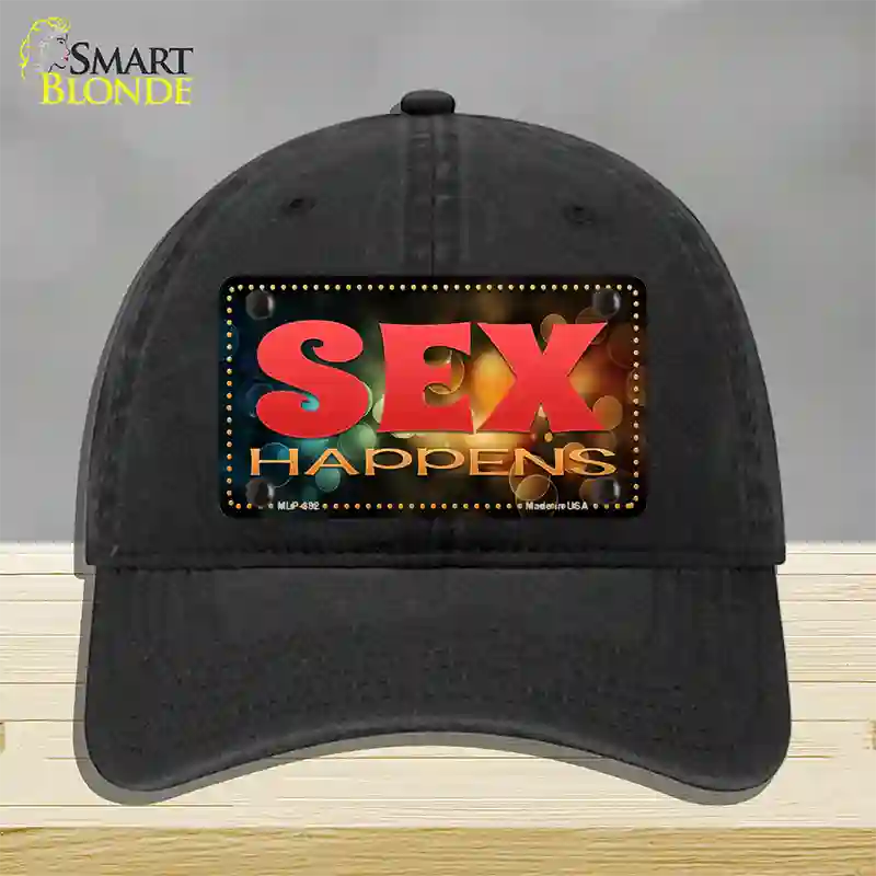 Sex Happens Novelty License Plate Hat Unconstructed Cotton / Black