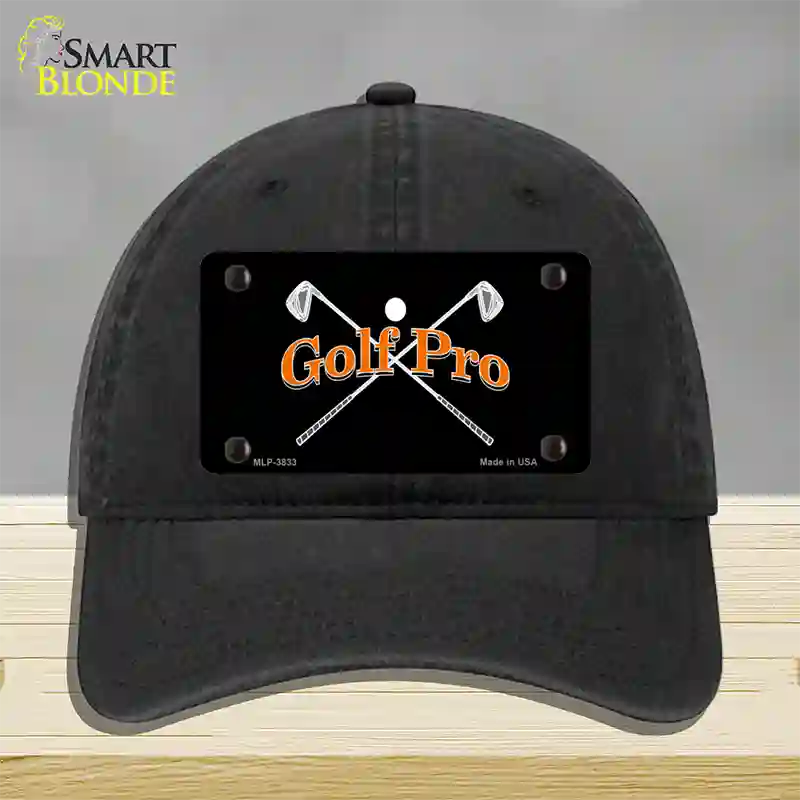 Golf Pro Novelty License Plate Hat Unconstructed Cotton / Black