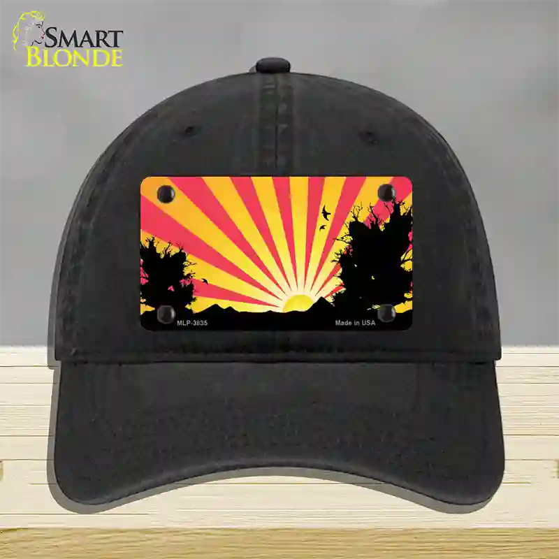 Southwest Red Sunset Novelty License Plate Hat Unconstructed Cotton / Black