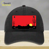 Southwest Cactus Sunrise Red Novelty License Plate Hat Unconstructed Cotton / Black