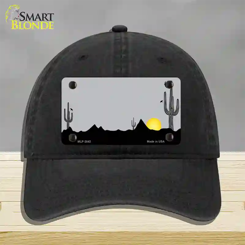 Southwest Cactus Sunrise Gray Novelty License Plate Hat Unconstructed Cotton / Black