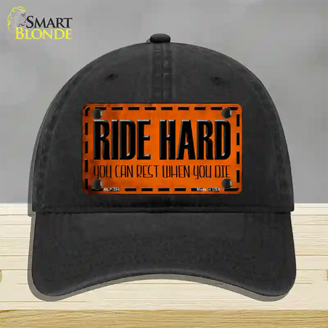 Ride Hard Novelty License Plate Hat Unconstructed Cotton / Black