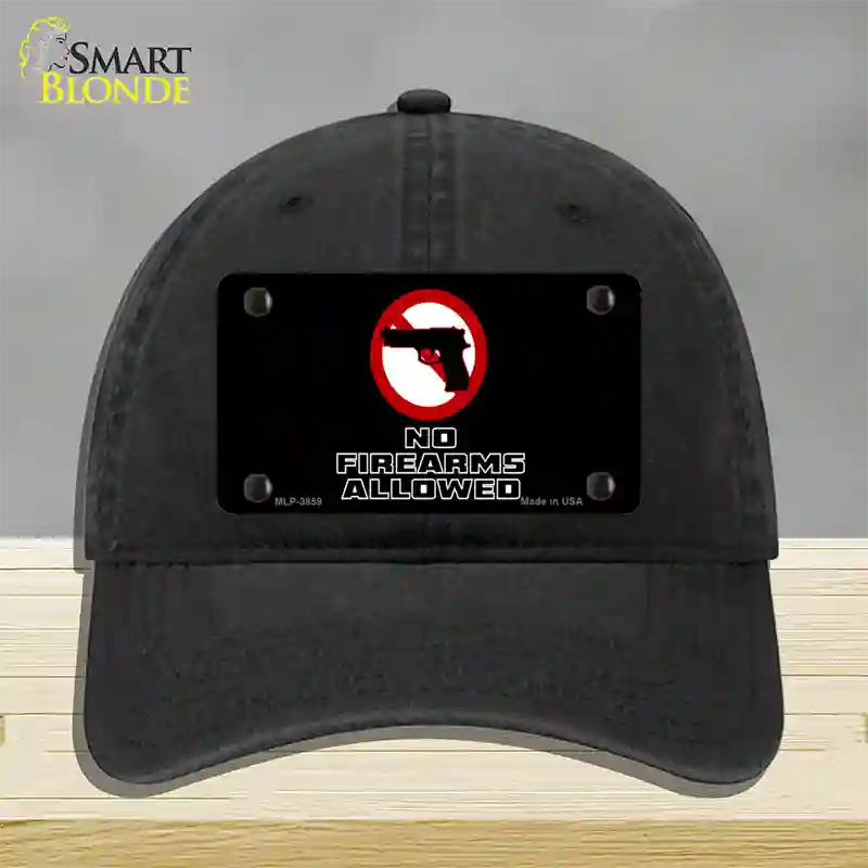 No Firearms Allowed Novelty License Plate Hat Unconstructed Cotton / Black