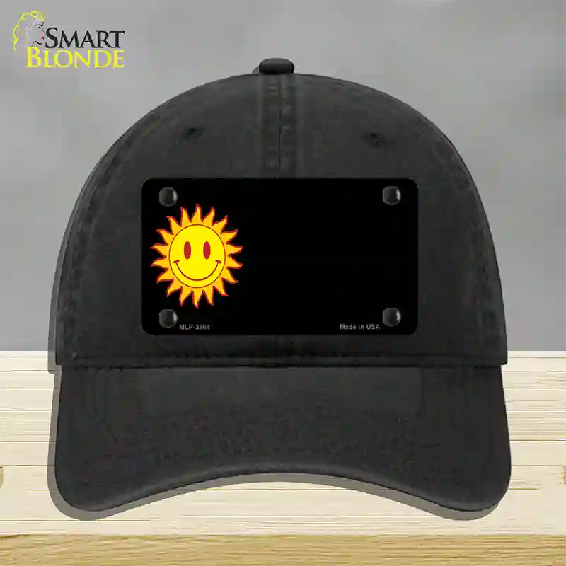 Sun Smiley Offset Novelty License Plate Hat Unconstructed Cotton / Black