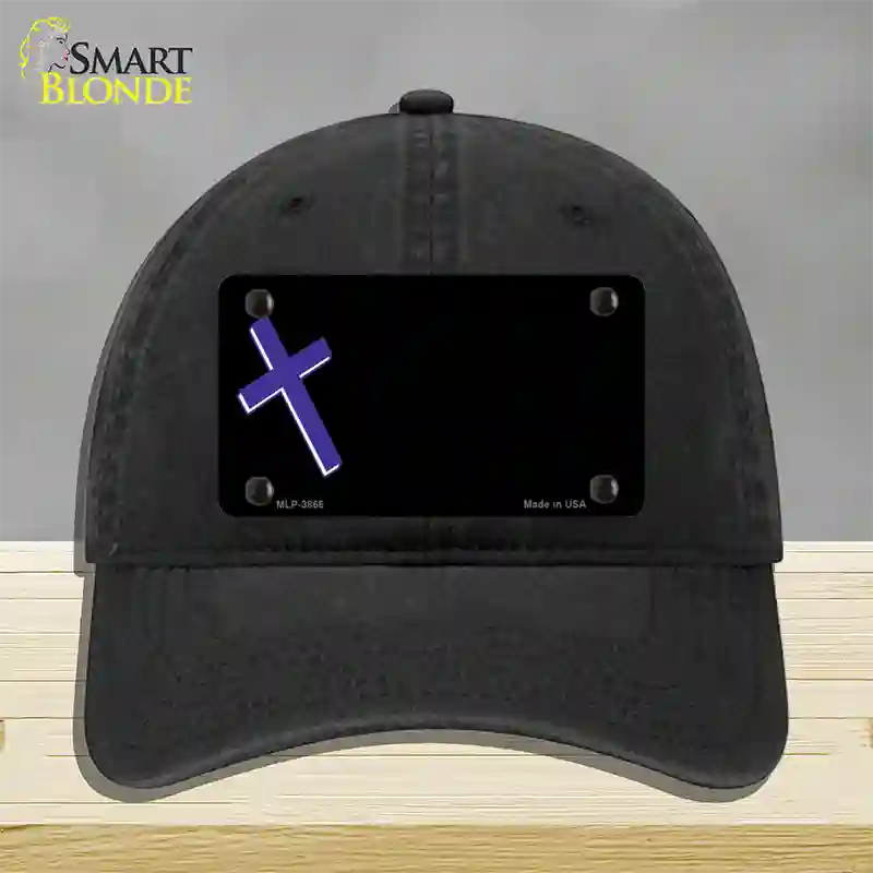 Purple Cross Offset Novelty License Plate Hat Unconstructed Cotton / Black