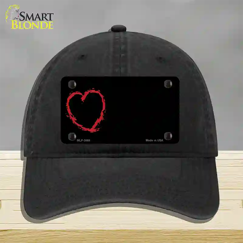 Heart Offset Novelty License Plate Hat Unconstructed Cotton / Black