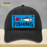 I Love Fishing Novelty License Plate Hat Unconstructed Cotton / Black