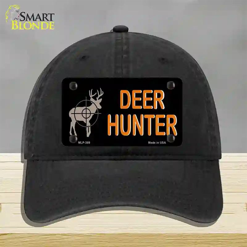 Deer Hunter Novelty License Plate Hat Unconstructed Cotton / Black