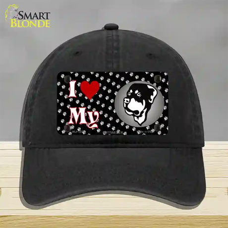 I Love My Rottweiler Novelty License Plate Hat Unconstructed Cotton / Black