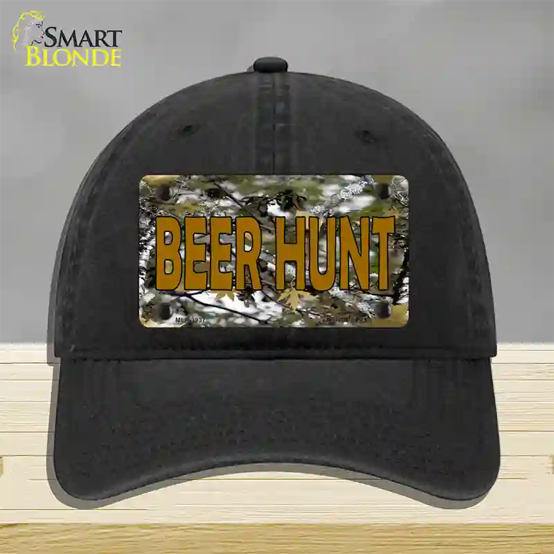 Beer Hunt Novelty License Plate Hat Unconstructed Cotton / Black