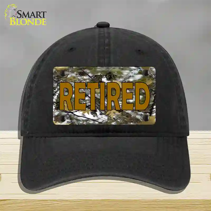 Retired Camouflage Novelty License Plate Hat Unconstructed Cotton / Black