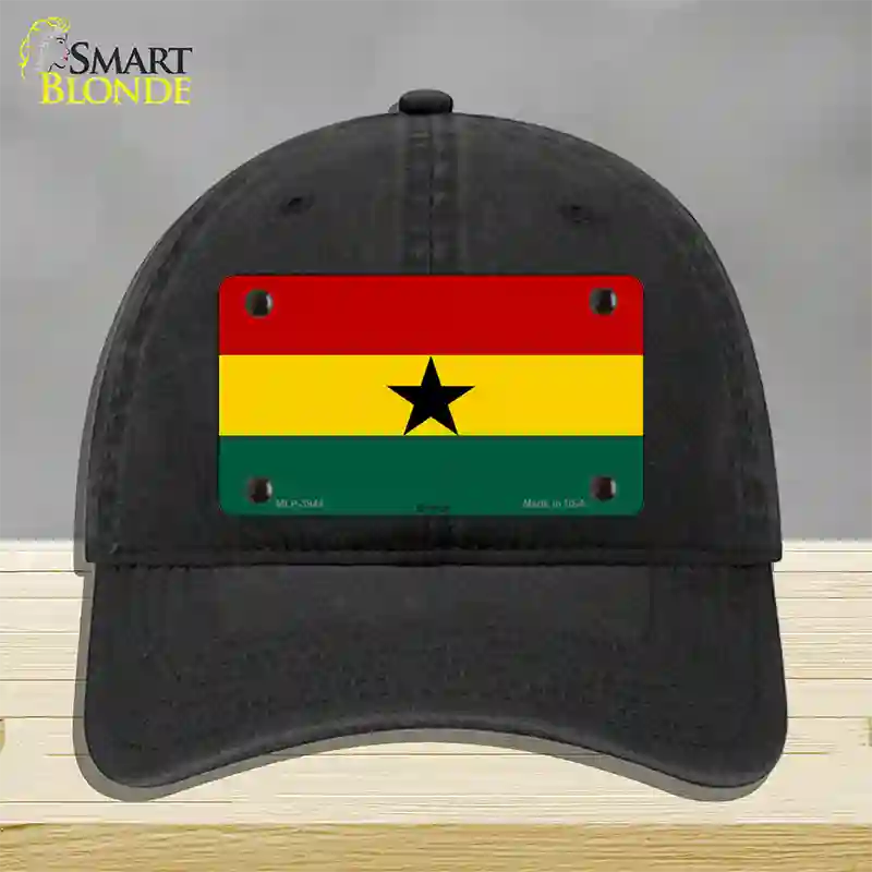 Ghana Flag Novelty License Plate Hat Unconstructed Cotton / Black