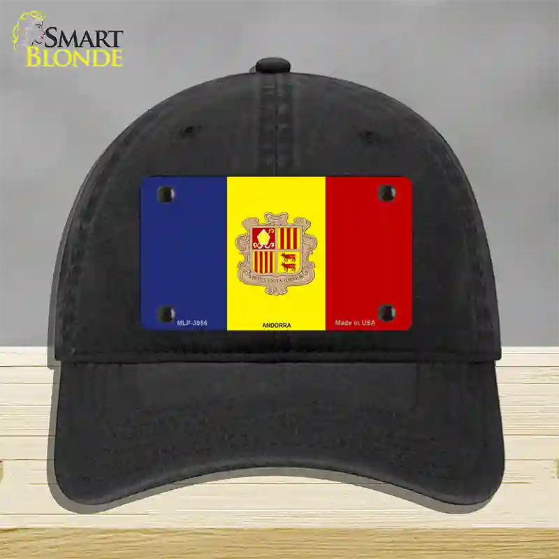 Andorra Flag Novelty License Plate Hat Unconstructed Cotton / Black