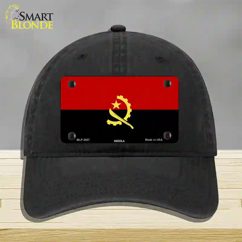 Angola Flag Novelty License Plate Hat Unconstructed Cotton / Black