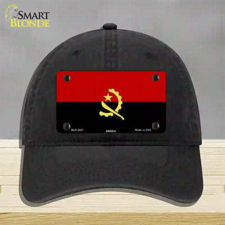 Angola Flag Novelty License Plate Hat Unconstructed Cotton / Black