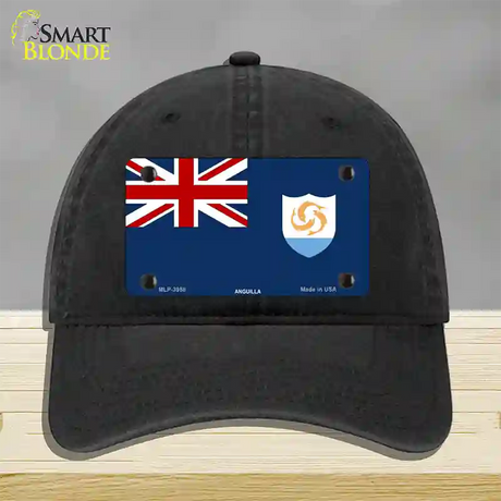 Anguilla Flag Novelty License Plate Hat Unconstructed Cotton / Black