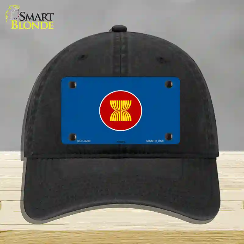 Asean Flag Novelty License Plate Hat Unconstructed Cotton / Black