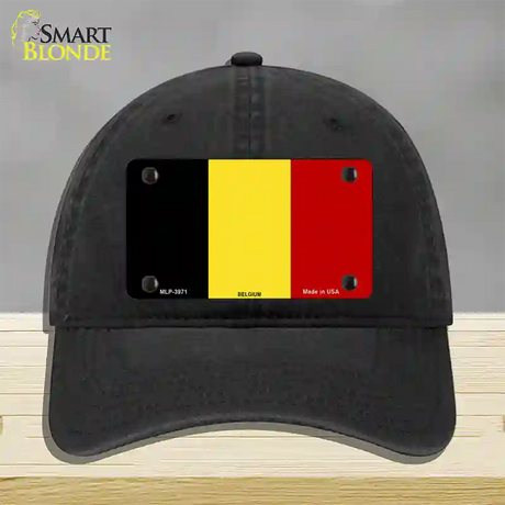 Belgium Flag Novelty License Plate Hat Unconstructed Cotton / Black