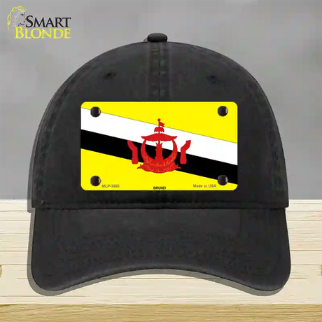 Brunei Flag Novelty License Plate Hat Unconstructed Cotton / Black